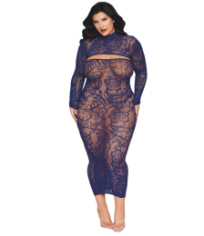 Ensemble 2 pièces grande taille top manches longues et robe bleu marine - DG0525XECL
